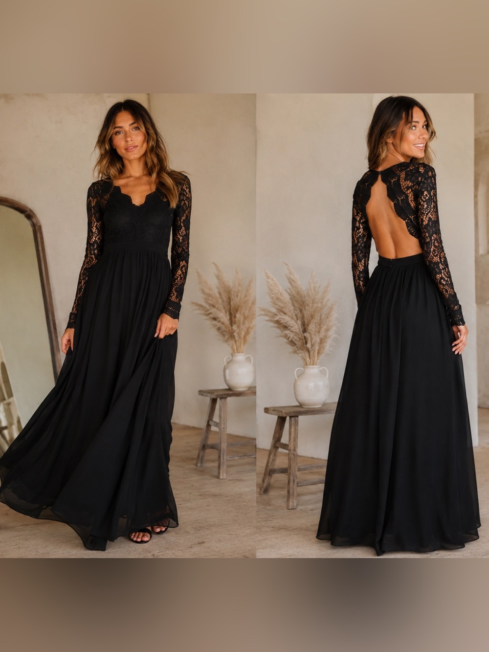 Lulus Awaken My Love Black‎ Lace Open Back Cutout Formal Gown Maxi Dress